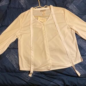 Vintage Kathie Lee collection item 3/4 white tie neck knit top, size large 12/14